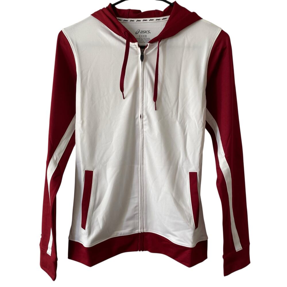 NEW ASICS Junior's Lani Track Jacket Size Medium Red White Sports Full Zip Hood